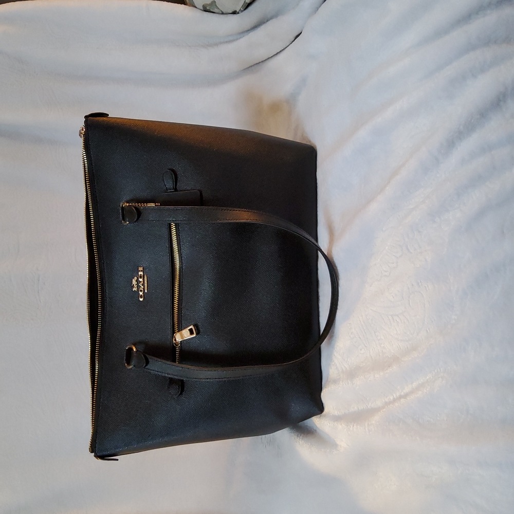 Coach Ava Black Leather Shoulder Tote with Gold Hardware
